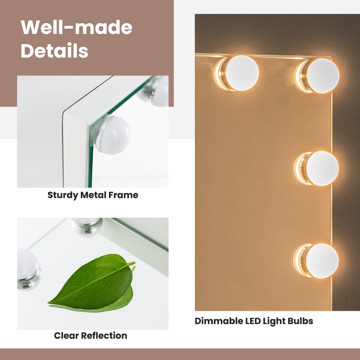 LIVSK Verlichte Make-Upspiegel - 14 LED-Lampen - 5x Vergroting - 3 Kleurmodi - Aanraakbediening - 50 x 12 x 43 cm - Wit