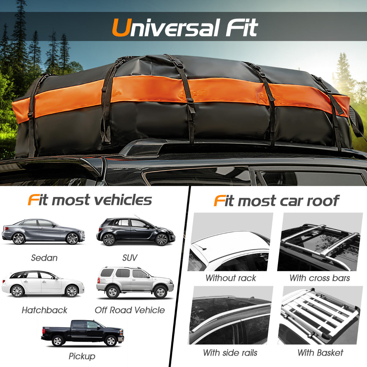 LIVSK Waterdichte Autodaktas 560 L - Voor Alle Voertuigen - Inclusief Deurhaken en Antislipmat - 132 x 100 x 43 cm - Zwart en