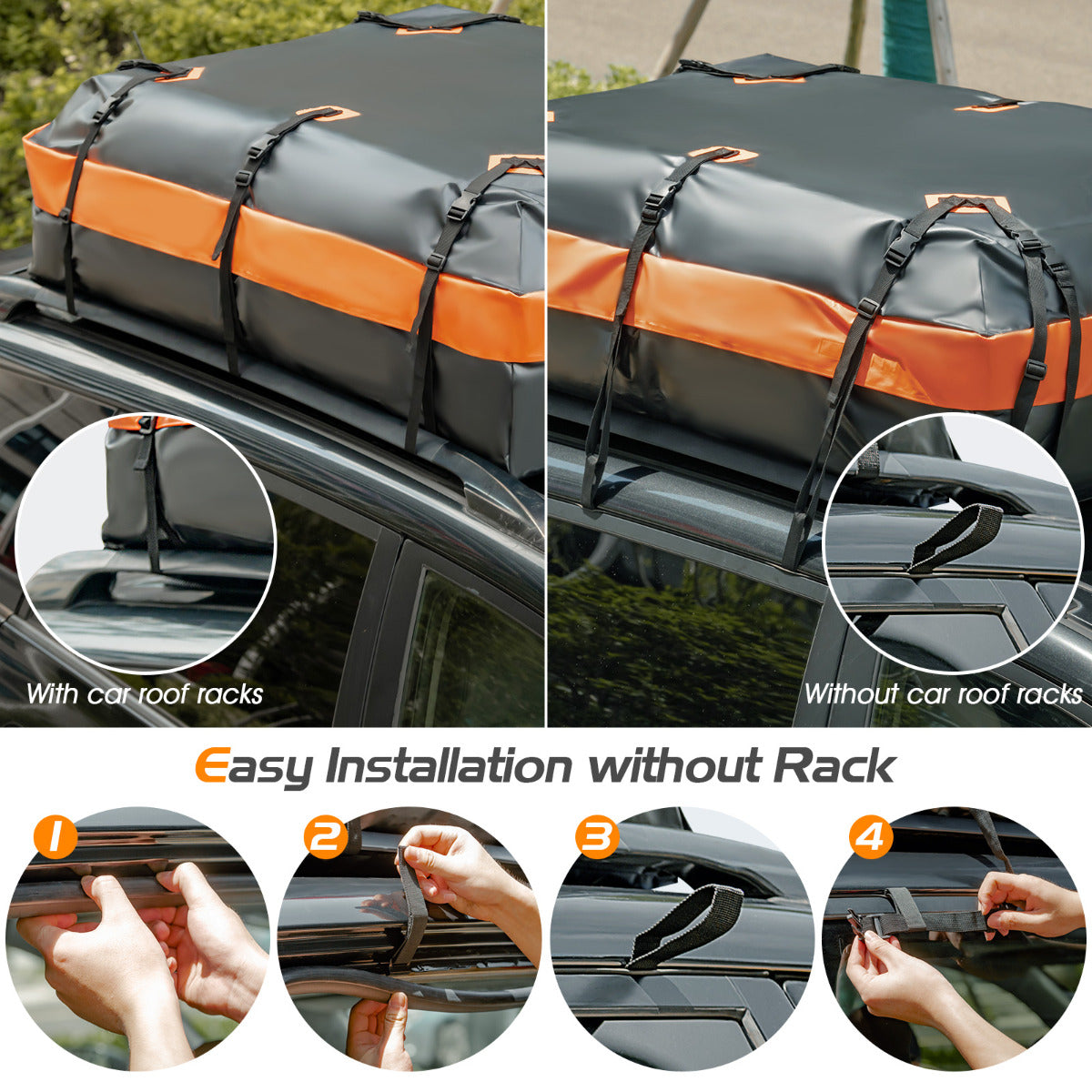 LIVSK Waterdichte Autodaktas 560 L - Voor Alle Voertuigen - Inclusief Deurhaken en Antislipmat - 132 x 100 x 43 cm - Zwart en