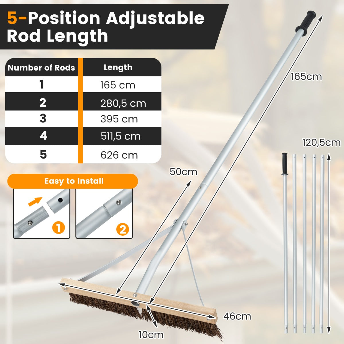 Livsk costway dakreinigingsgereedschap 165 626 cm in lengte verstelbare dakrekel met 5 lichte aluminium verlengstangen 2 2