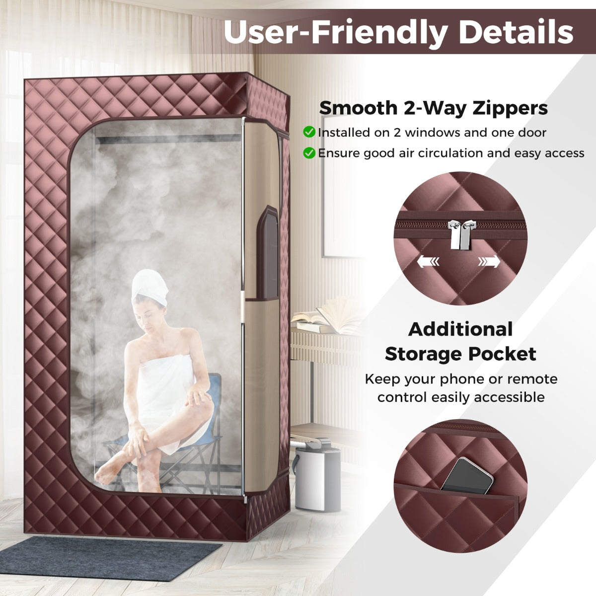 LIVSK Sauna-tent met Stoomgenerator - 3L Capaciteit - 9 Temperatuurinstellingen - Veiligheidsvoorzieningen - Koffie