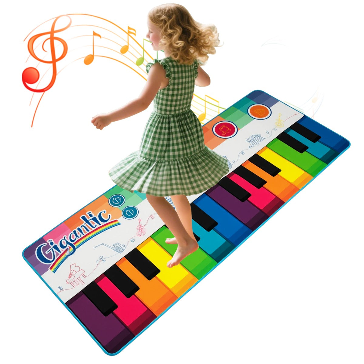 LIVSK Pianomat voor Kinderen - 24 Toetsen - 8 Instrumentgeluiden - Opname- en Afspeelfunctie - Veilig en Duurzaam - 181 x 73 cm -