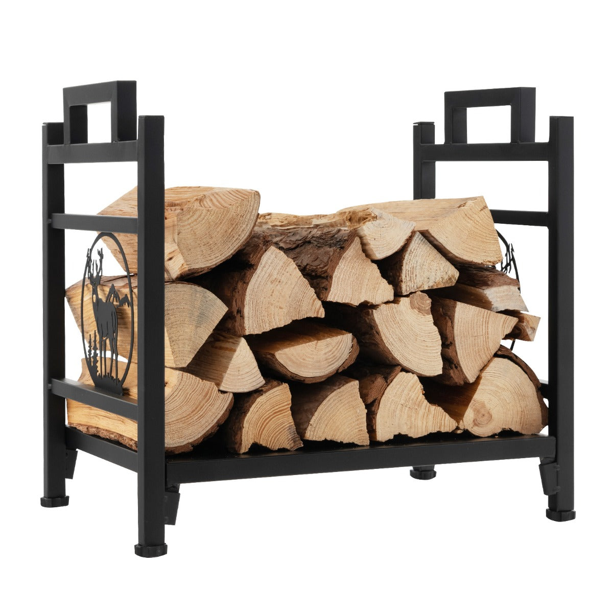 LIVSK Brandhoutrek - Robuust Metaal met Elandpatroon - Handgrepen - Eenvoudig te Monteren - 30 kg Capaciteit - Zwart
