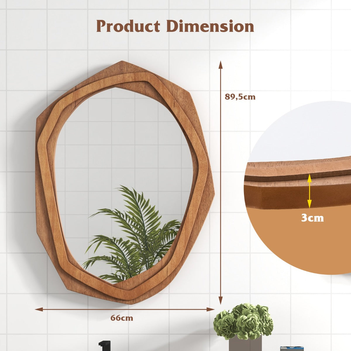 LIVSK Decoratieve Wandspiegel - Onregelmatig Frame - HD-Reflectie - Duurzaam Materiaal - Eenvoudige Installatie - Hout