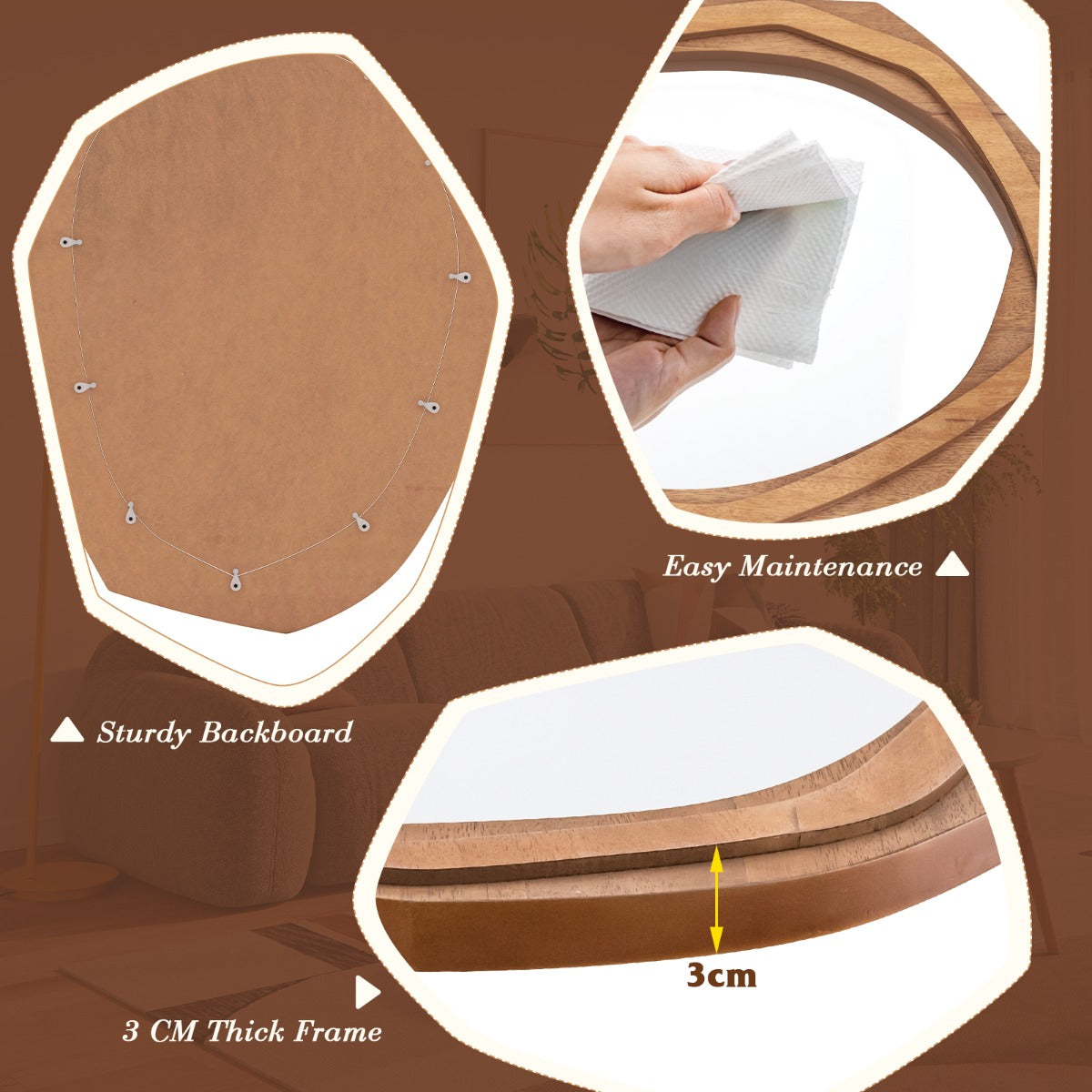 LIVSK Decoratieve Wandspiegel - Onregelmatig Frame - HD-Reflectie - Duurzaam Materiaal - Eenvoudige Installatie - Hout