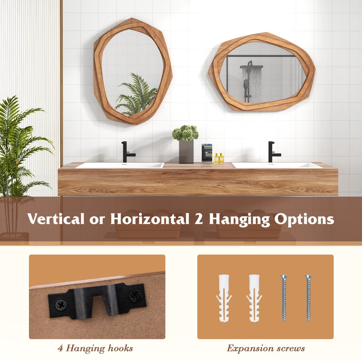 LIVSK Decoratieve Wandspiegel - Onregelmatig Frame - HD-Reflectie - Duurzaam Materiaal - Eenvoudige Installatie - Hout