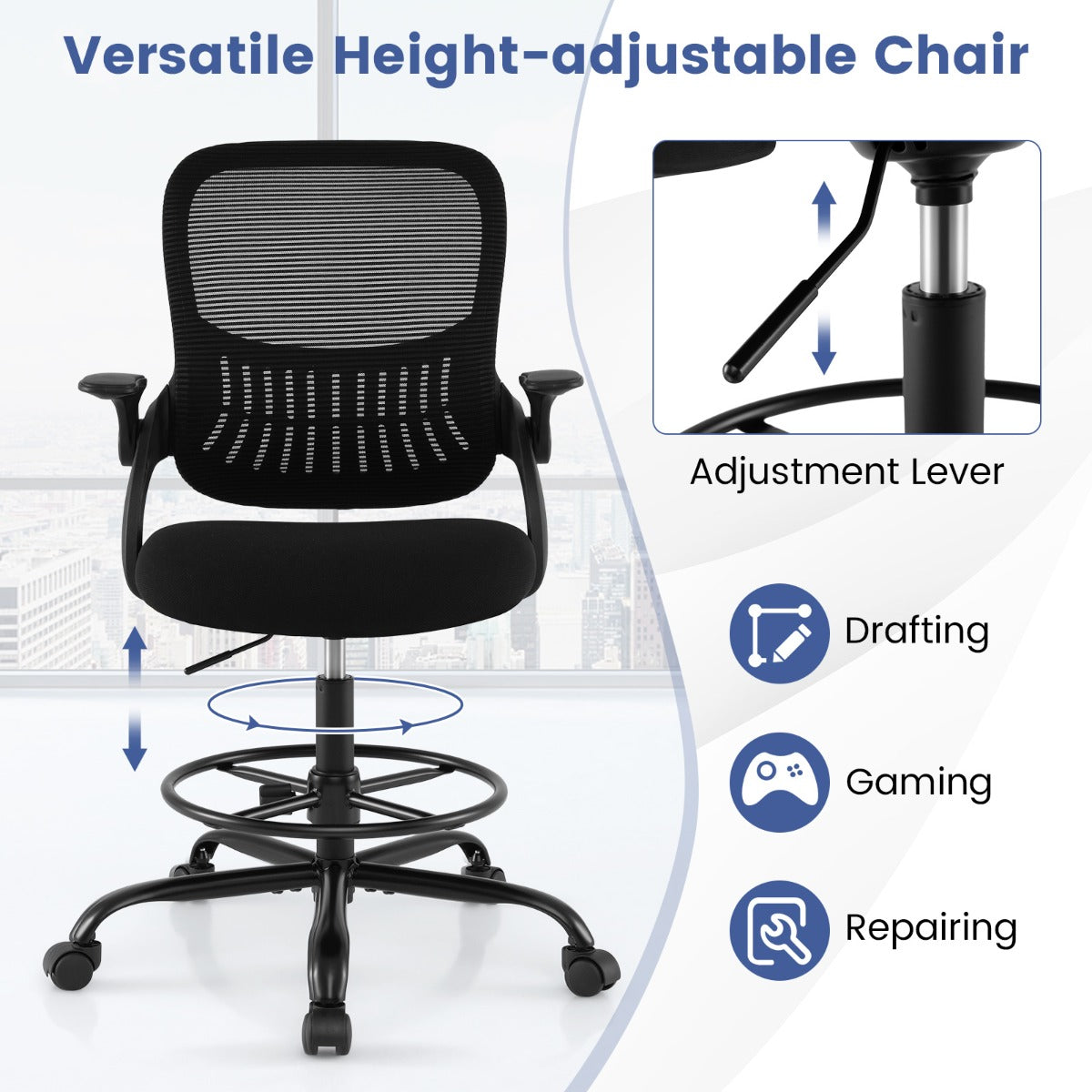 Livsk costway designstoel draaistoel met hoge rugleuning ergonomische sta bureaustoel 2