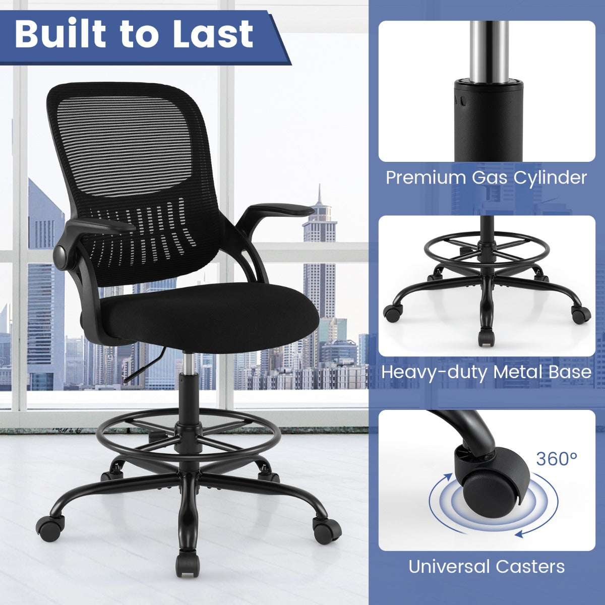 Livsk costway designstoel draaistoel met hoge rugleuning ergonomische sta bureaustoel 3