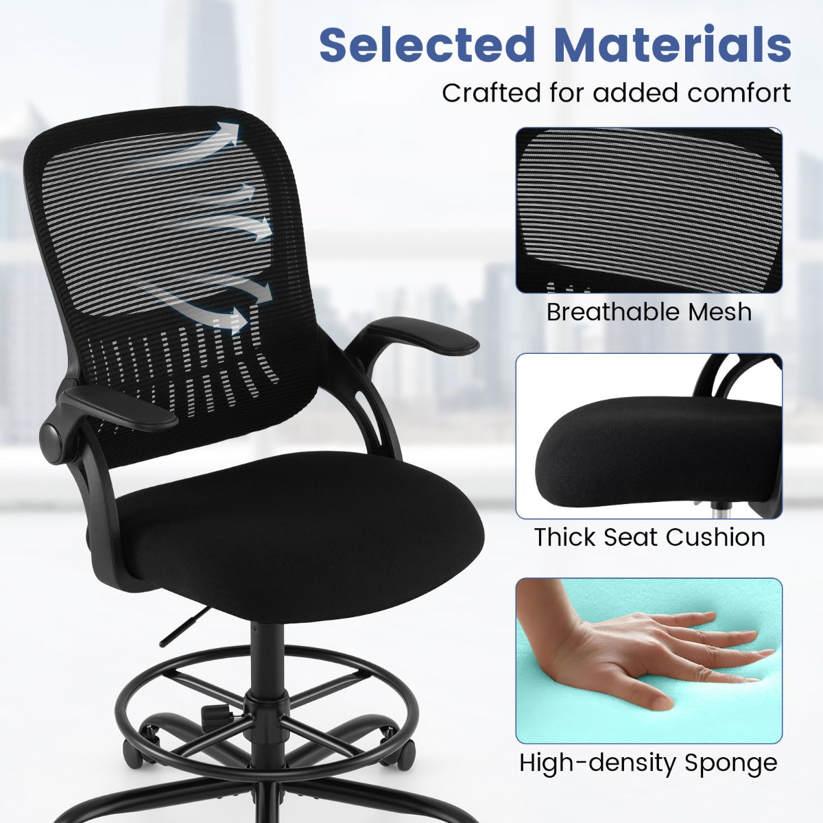 Livsk costway designstoel draaistoel met hoge rugleuning ergonomische sta bureaustoel 5