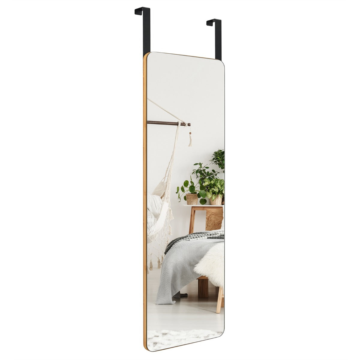 LIVSK Wandspiegel met Bamboeframe - Rechthoekig - 100 x 35 cm - Breukbestendig - Veilig en Ruimtebesparend - Natuurlijk