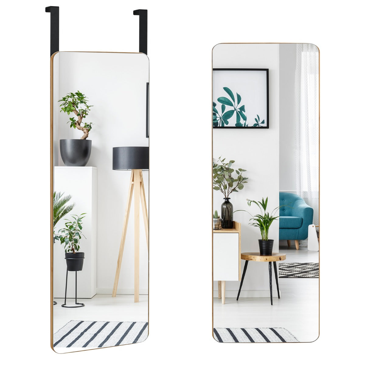 LIVSK Wandspiegel met Bamboeframe - Rechthoekig - 100 x 35 cm - Breukbestendig - Veilig en Ruimtebesparend - Natuurlijk