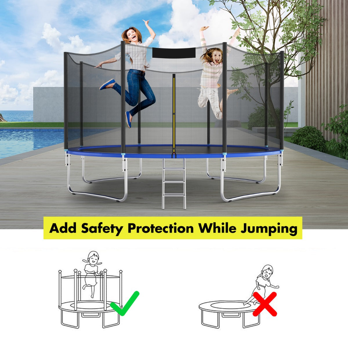 LIVSK Vervangingsnet voor Trampolines - PE-materiaal - Geschikt voor 427 cm - 180 cm Hoog - Dubbel-kopslot - Zwart