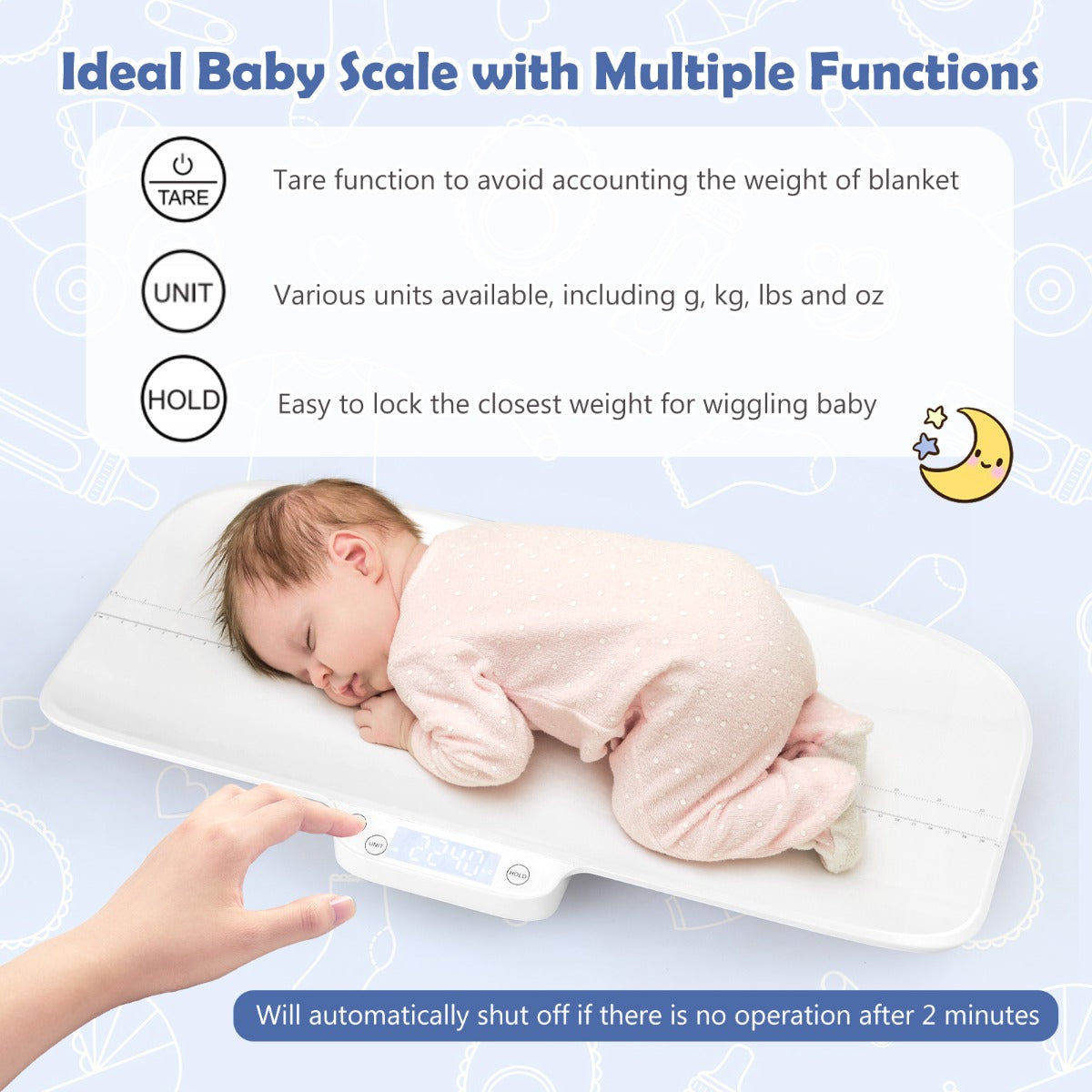 LIVSK Digitale Babyweegschaal - Nauwkeurig tot 30 kg - Hold & Tarrafunctie - Baby Fit App - 60 x 30 x 5 cm - Wit