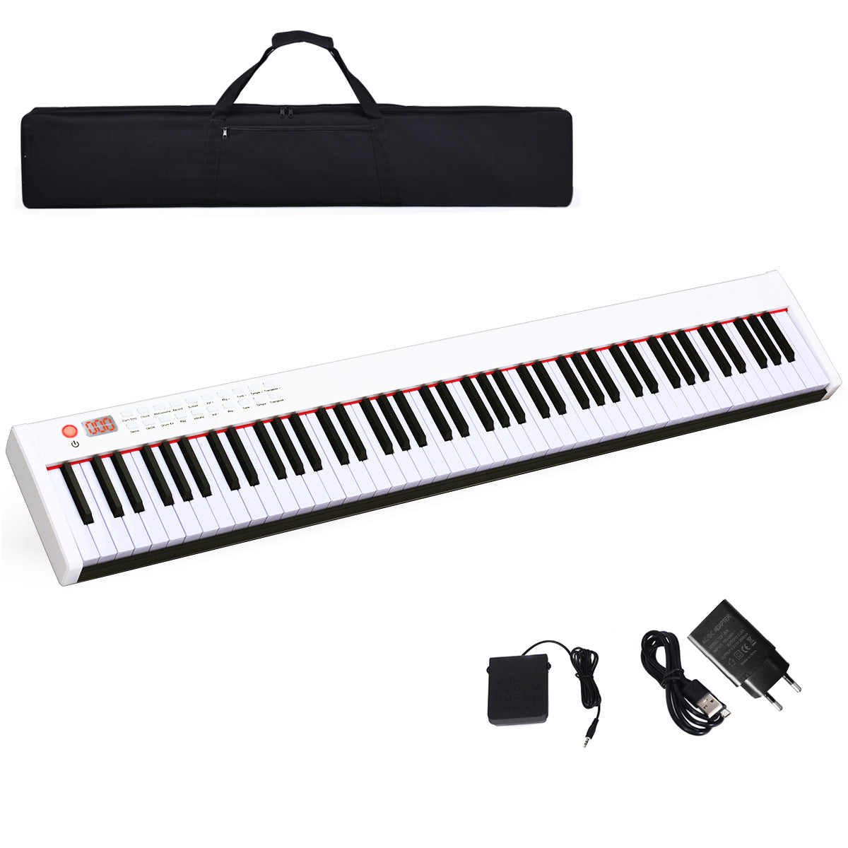 LIVSK Digitale Piano - 88 Toetsen met Gewicht - 128 Ritmes en 128 Tonen - Draagbaar - Inclusief Tas en Pedaal - Wit