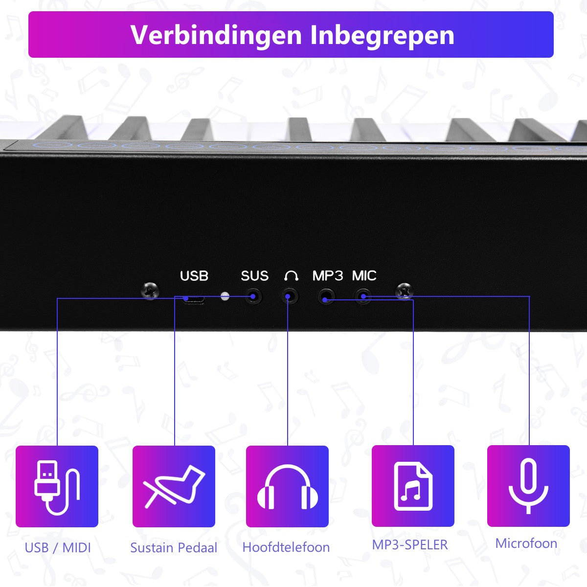 LIVSK Digitale Piano 88 Toetsen - Draagbare Tas - Dynamische Aanpassing - Bluetooth - Rijke Functionaliteit - Zwart + Wit