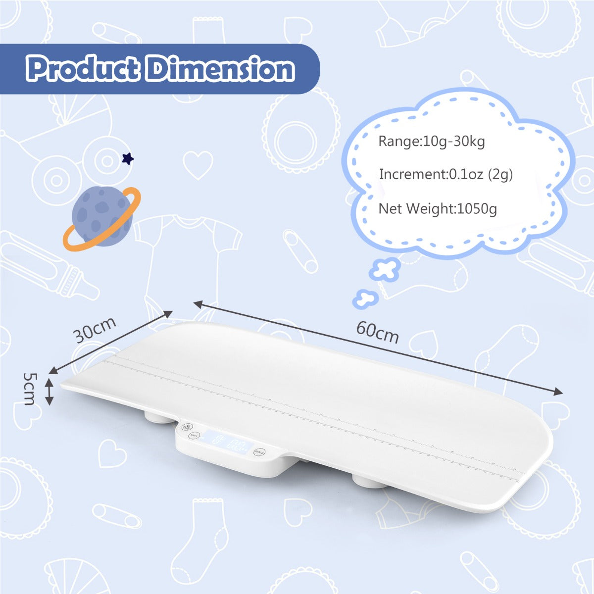 LIVSK Multifunctionele Babyweegschaal - 30 kg Draagkracht - 4 Meetmodi - Gebogen Weegplatform - Wit