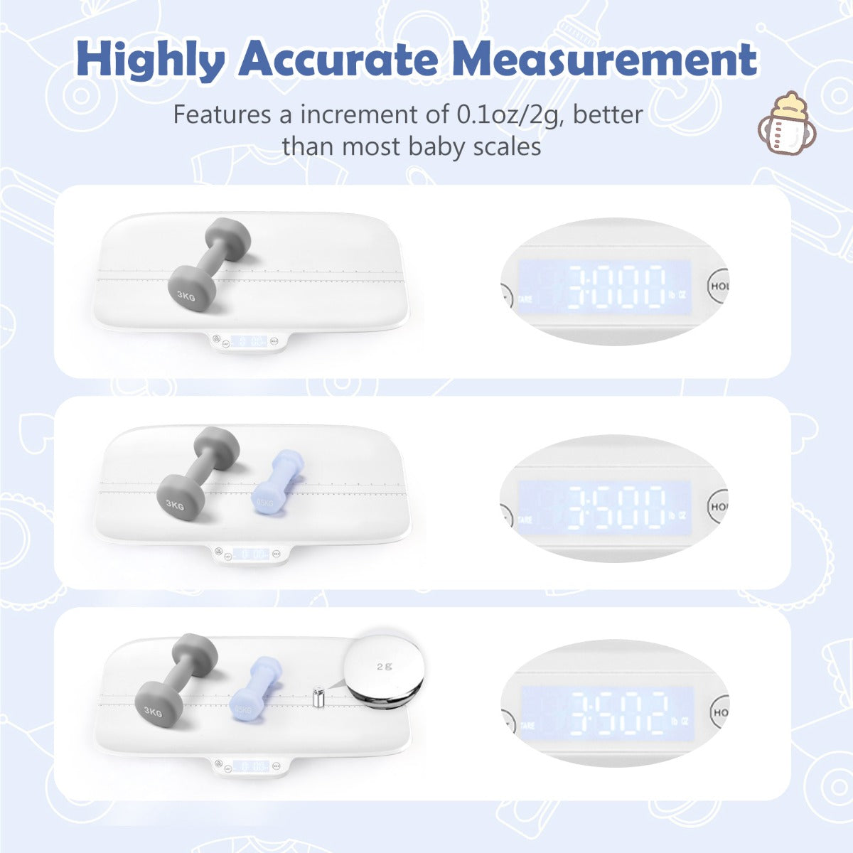 LIVSK Multifunctionele Babyweegschaal - 30 kg Draagkracht - 4 Meetmodi - Gebogen Weegplatform - Wit