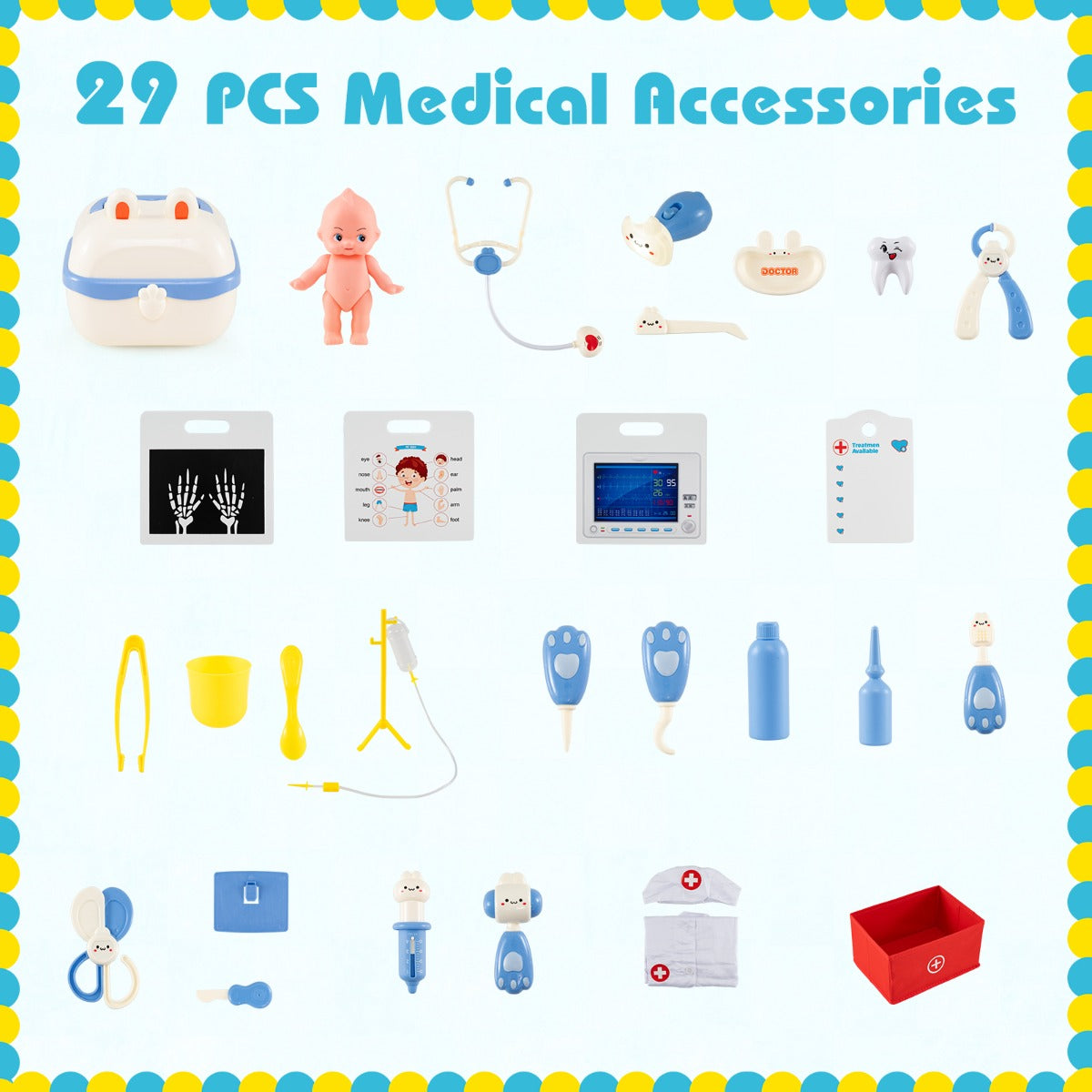 Livsk costway doktersspeelset houten medisch centrum met 29 medische accessoires blauw 3