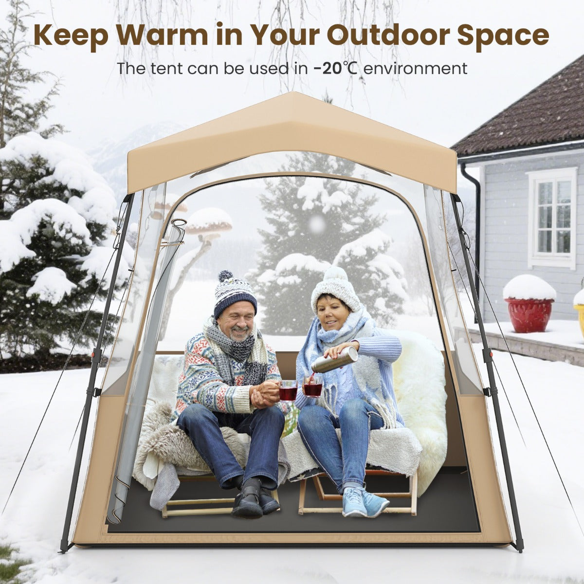 LIVSK Doorzichtige Pop-up Campingtent - Weerbestendig Oxford - Inclusief Draagtas en Accessoires - 160 x 160 x 176 cm - Bruin