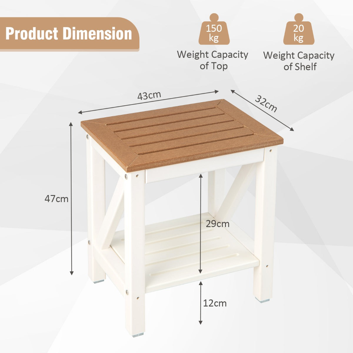 LIVSK Spa-kruk - Duurzaam HDPE - Waterdicht - 2-traps Opbergruimte - Draagvermogen 150 kg - Multifunctioneel - Bruin + Wit
