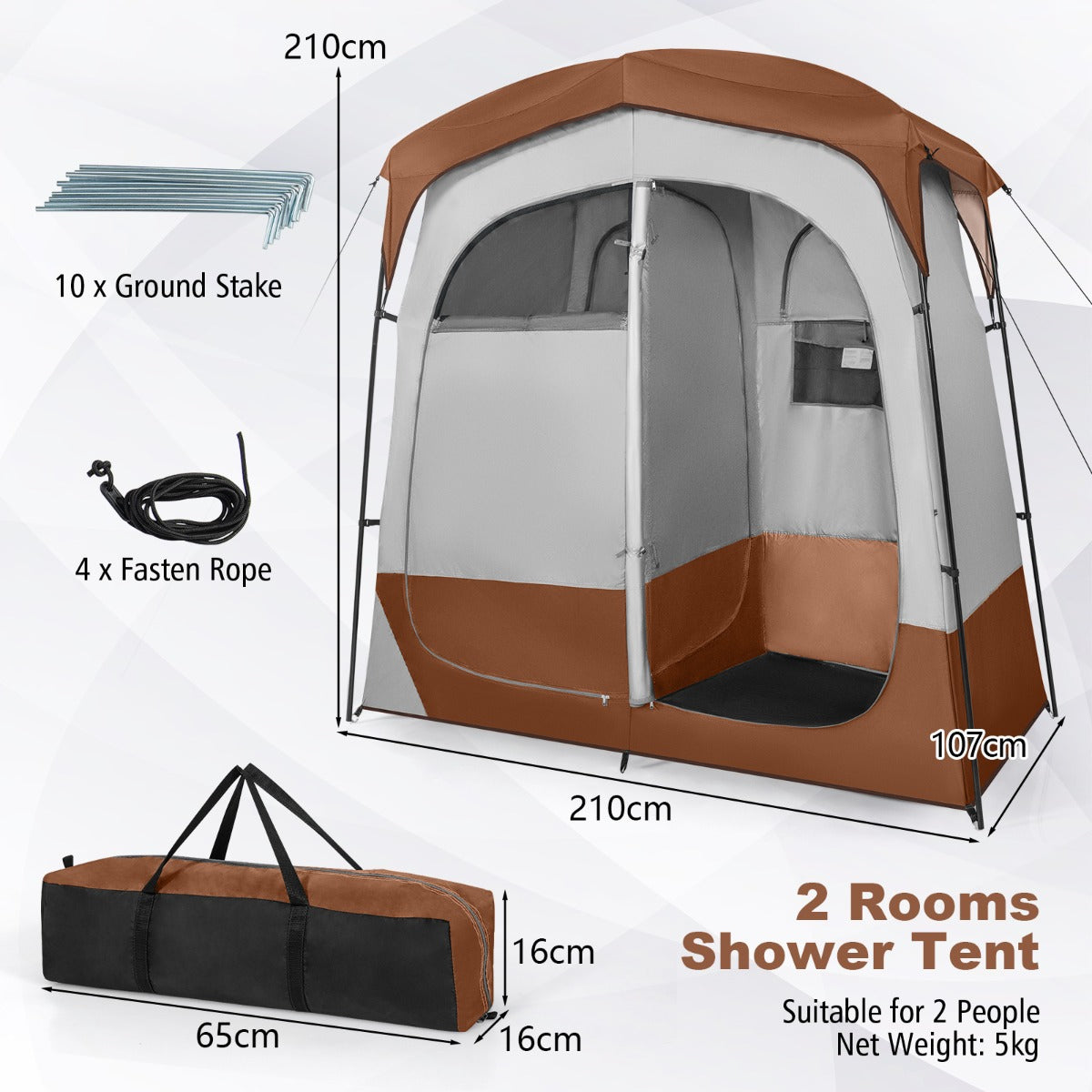 LIVSK Douchetent met Afneembare Regenkap - 2 Kamers - Binnendeur - Handige Opbergruimte - Weerbestendig - 210 x 107 x 210 cm -