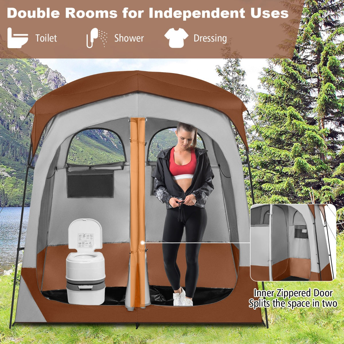 LIVSK Douchetent met Afneembare Regenkap - 2 Kamers - Binnendeur - Handige Opbergruimte - Weerbestendig - 210 x 107 x 210 cm -