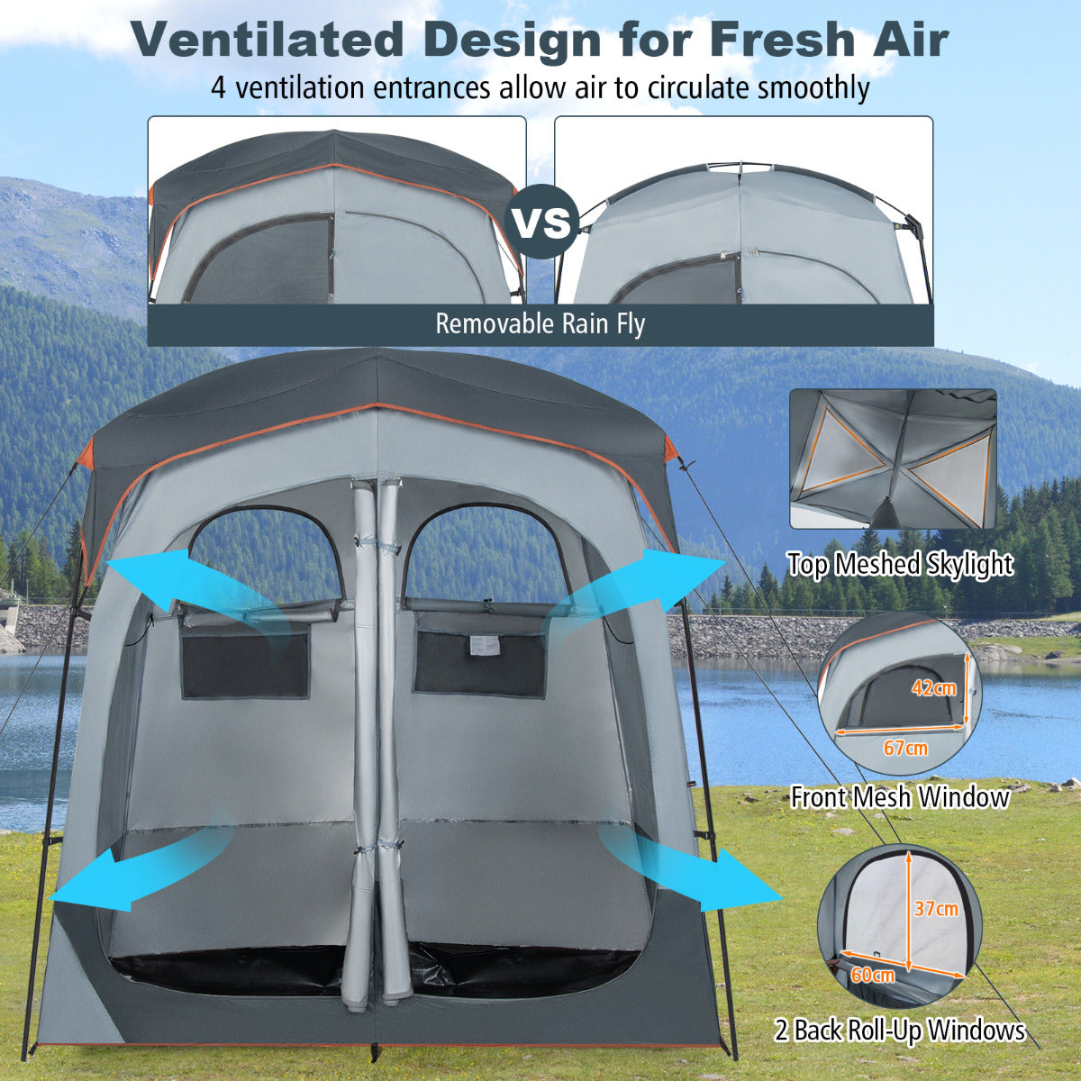 LIVSK Omkleedtent met Afneembare Regenbescherming - Privacy voor Douchen en Omkleden - Ruimte voor 2 Personen - 210 x 106 x 210