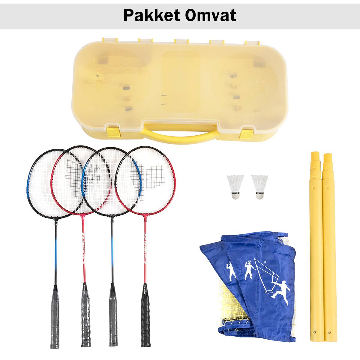 LIVSK Draagbare Badmintonset - Snelle Opstelling - Duurzaam Net en Rackets - Voor Binnen en Buiten - 3m x 1,5m - Geel en Blauw