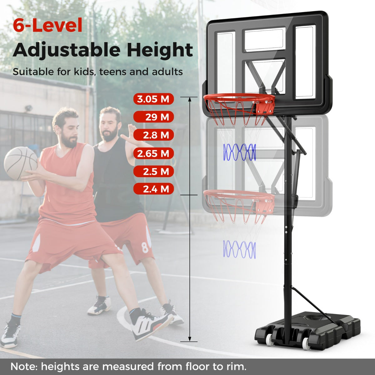 Livsk costway draagbaar basketbalpaalsysteem basketbalpaal voor binnen en buiten in hoogte verstelbaar tussen 240 en 305 centimeter 4