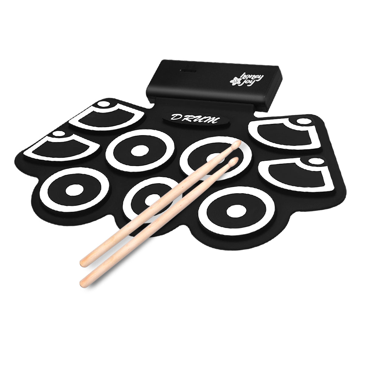 LIVSK Digitale Drumset - 7 Drumgeluiden - Bluetooth en USB - Opvouwbaar - Inclusief Voetpedalen - Draagbaar - Zwart
