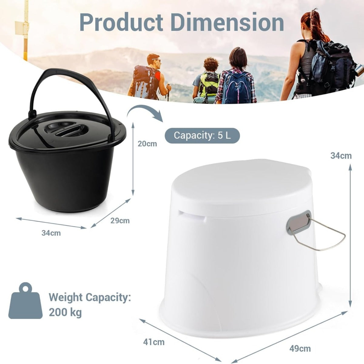 LIVSK Draagbare Toilet - Lichtgewicht en Compact - Uitneembare Binnenemmer - Geurdicht Deksel - Voor Kamperen en Reizen - Wit