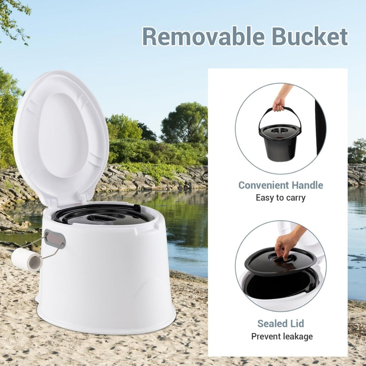 LIVSK Draagbare Toilet - Lichtgewicht en Compact - Uitneembare Binnenemmer - Geurdicht Deksel - Voor Kamperen en Reizen - Wit