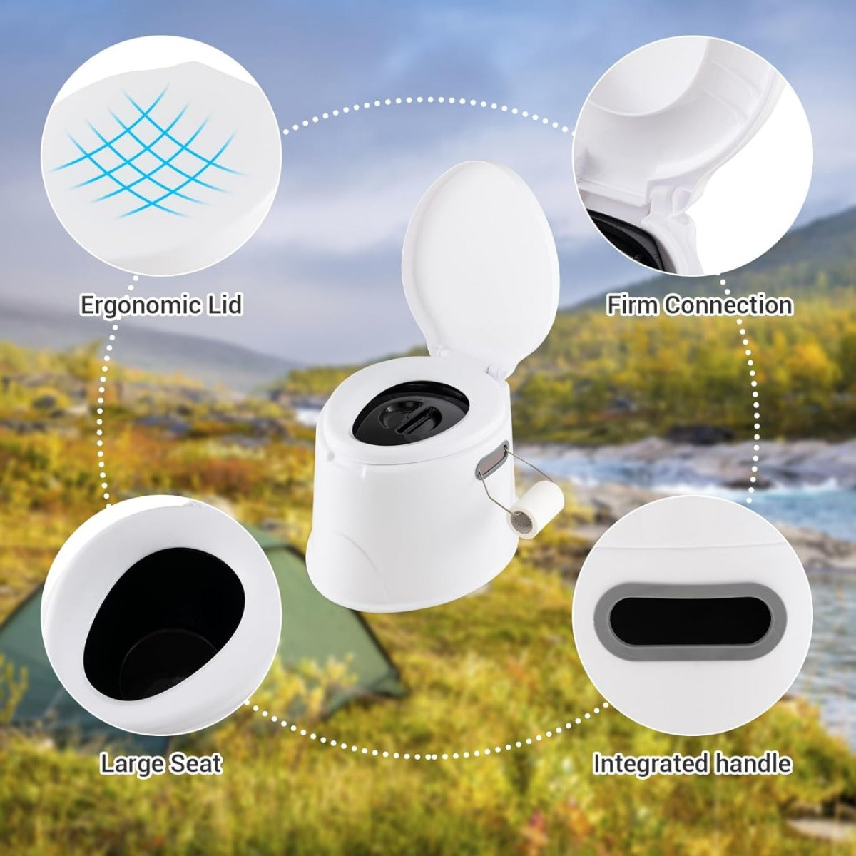 LIVSK Draagbare Toilet - Lichtgewicht en Compact - Uitneembare Binnenemmer - Geurdicht Deksel - Voor Kamperen en Reizen - Wit