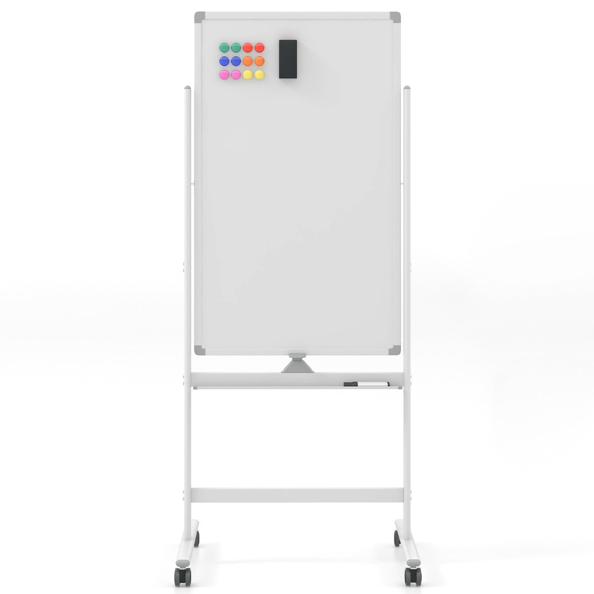 LIVSK Verstelbaar Whiteboard - Omkeerbaar met Vergrendelknop - Hoogte 155,5-183,5 cm - Stevig Aluminium Frame - Wit