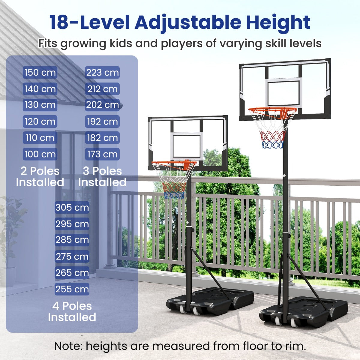 LIVSK Verstelbare Basketbalset - Hoogte 1 tot 3 m - Schokbestendig Bord - Draagbaar met Wielen - Zwart