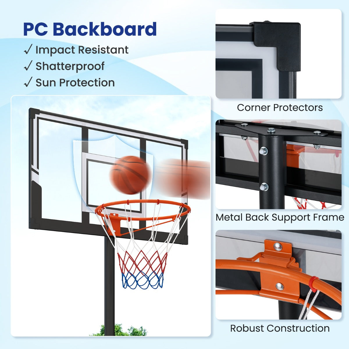 LIVSK Verstelbare Basketbalset - Hoogte 1 tot 3 m - Schokbestendig Bord - Draagbaar met Wielen - Zwart