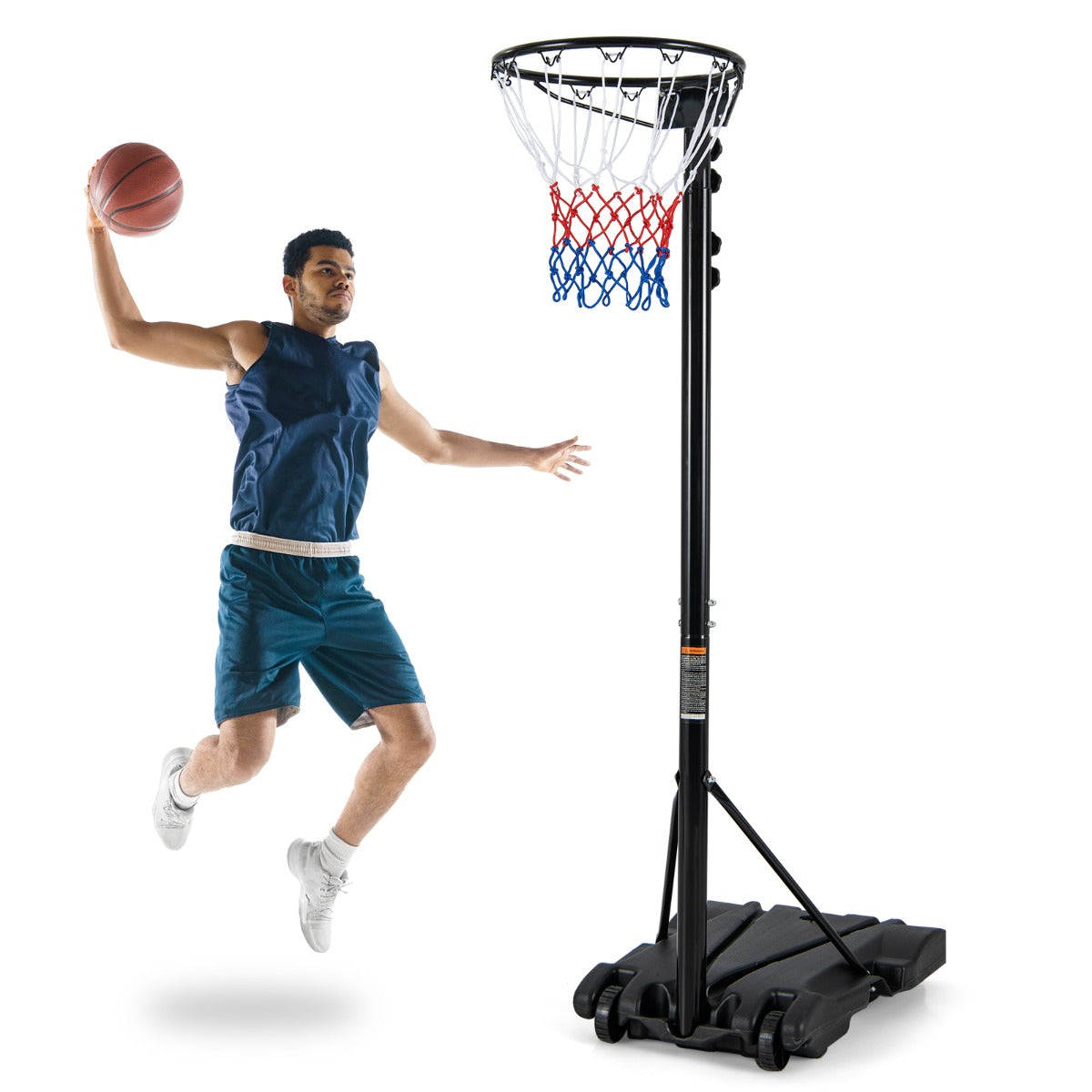LIVSK Verstelbare Basketbalstandaard - Hoogte 260-305 cm - Robuuste Metalen Rand - Mobiel met 2 Wielen - Zwart