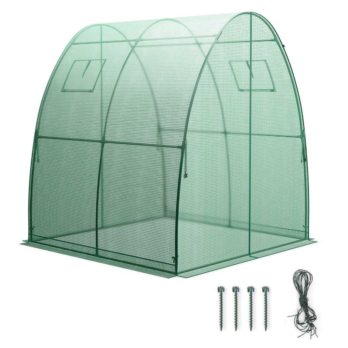 LIVSK Draagbare Tunnelkas - Sterke PE-beschermhoes - 2 Deuren met Rits - Oprolbare Ramen - 181 x 181 x 200 cm - Groen