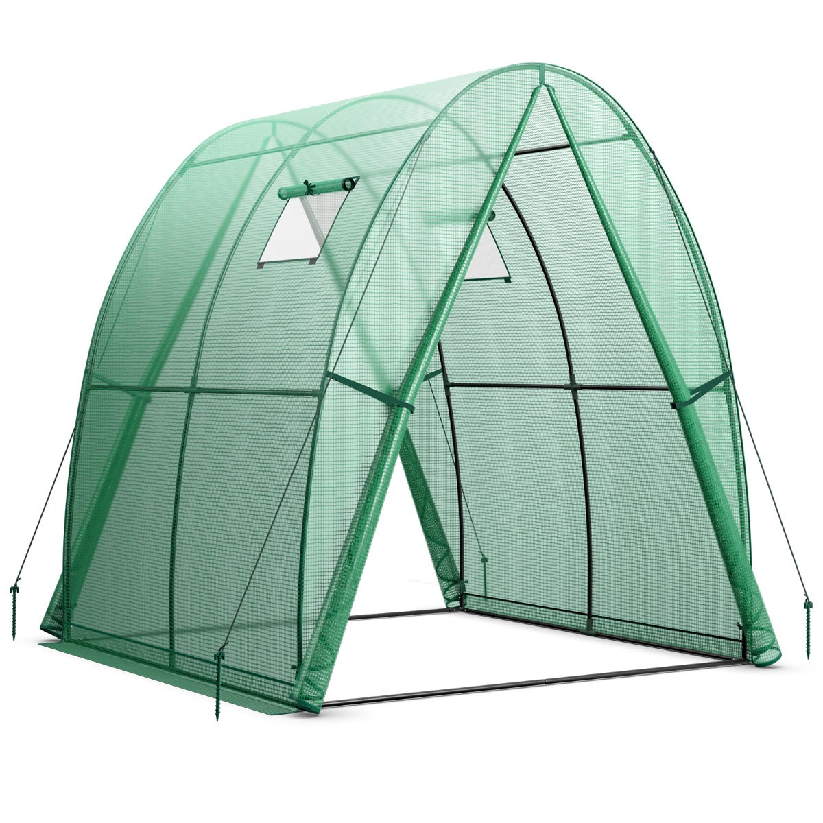 LIVSK Draagbare Tunnelkas - Sterke PE-beschermhoes - 2 Deuren met Rits - Oprolbare Ramen - 181 x 181 x 200 cm - Groen