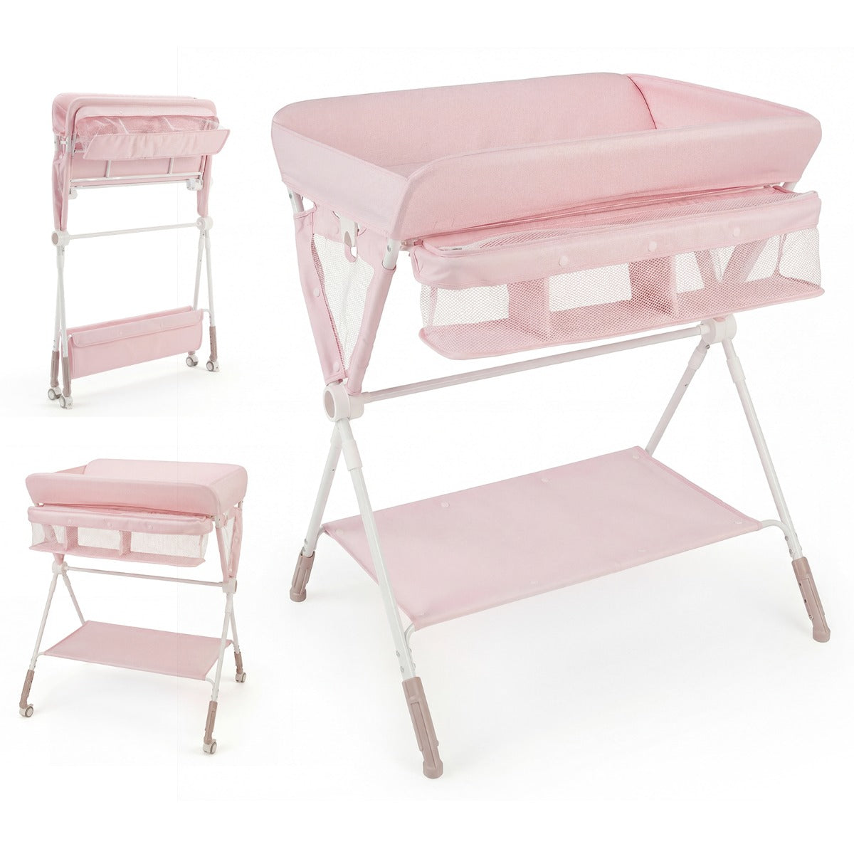Livsk costway draagbare commode opvouwbare verschoontafel met 3 voudig verstelbare hoogte en vergrendelbare wielen 81 x 665 x 95 101 cm roze 1