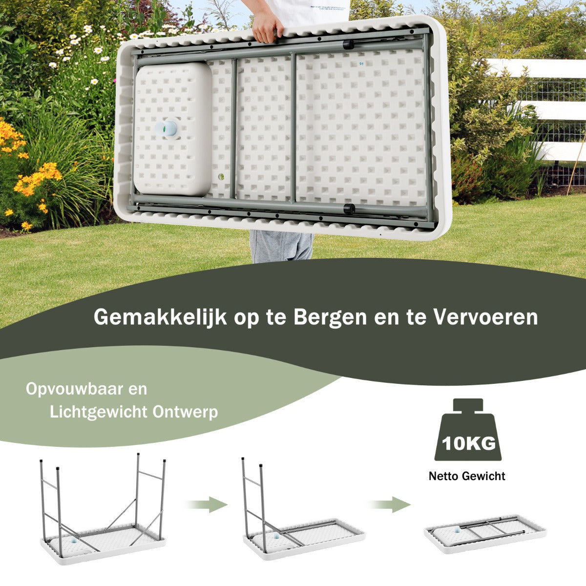 LIVSK Draagbare Opvouwbare Vis Schoonmaaktafel - HDPE Tafelblad - Draaibare Kraan - Diepe Spoelbak - Tot 150 kg - Wit