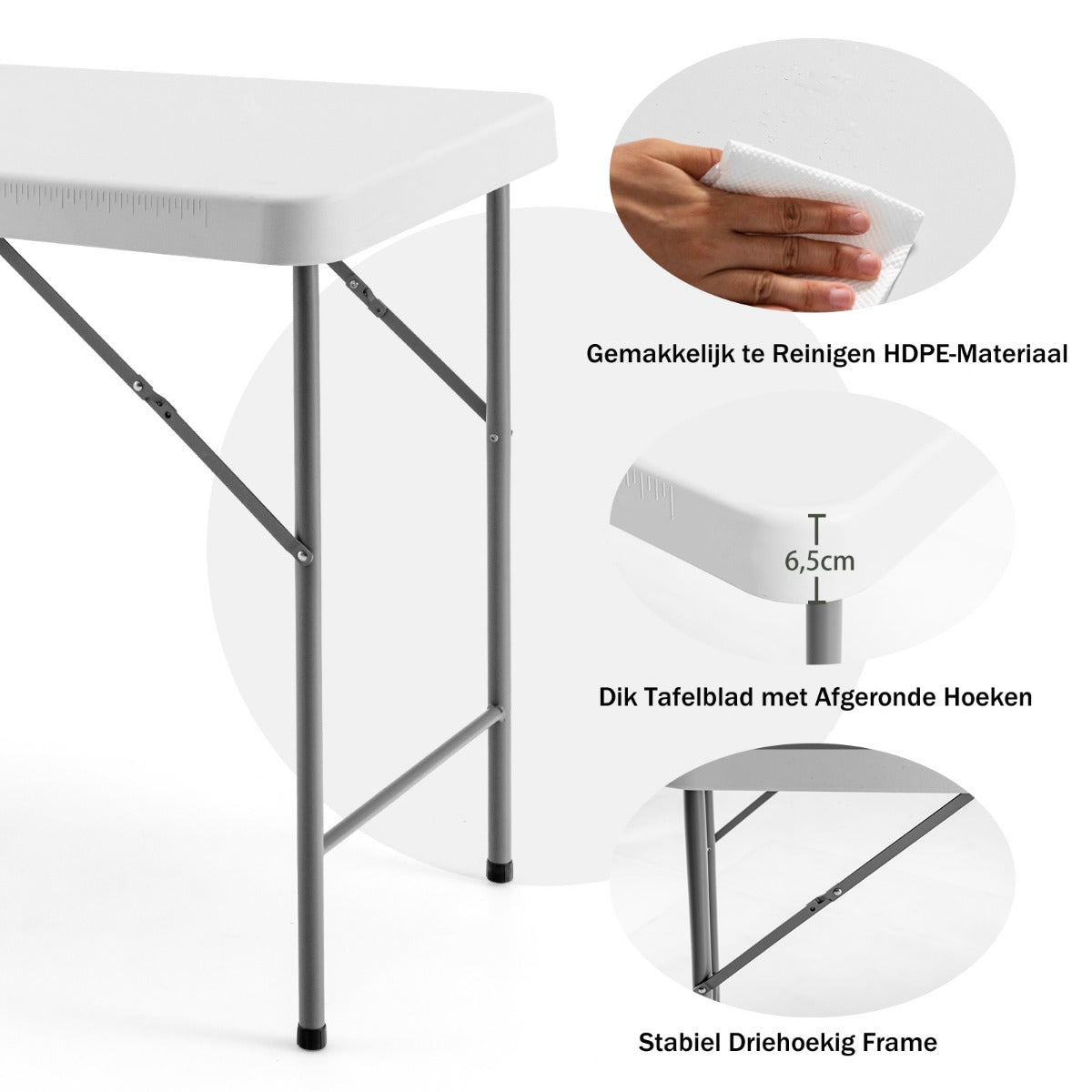 LIVSK Draagbare Opvouwbare Vis Schoonmaaktafel - HDPE Tafelblad - Draaibare Kraan - Diepe Spoelbak - Tot 150 kg - Wit
