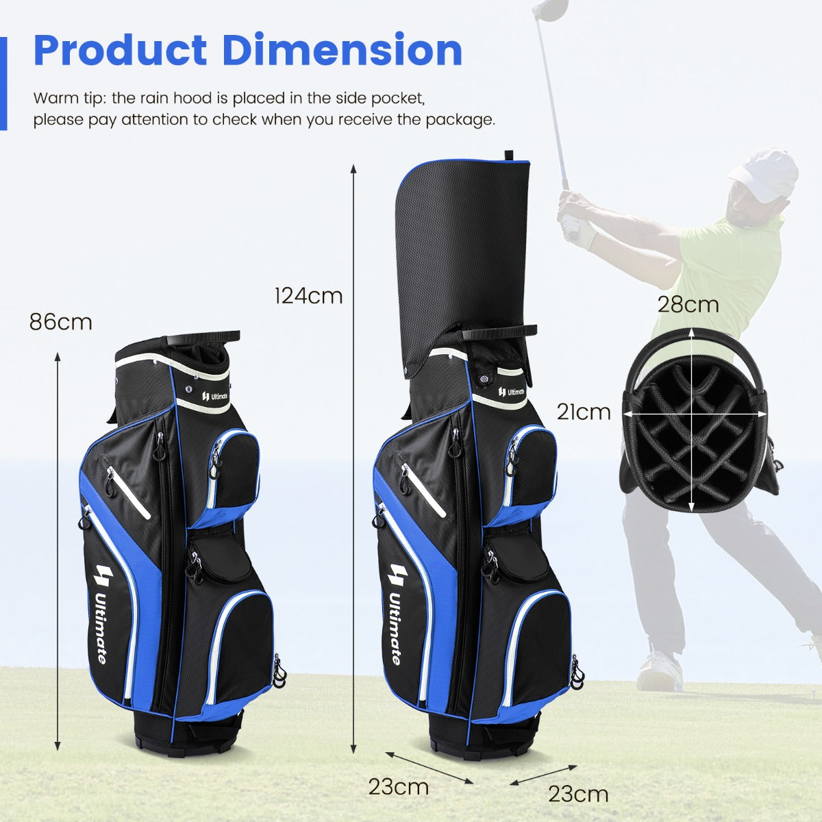 LIVSK Golftrolley Tas - 14 Vakken - Inclusief Regenhoes - Lichtgewicht - Handvatten en Schouderriem - Blauw