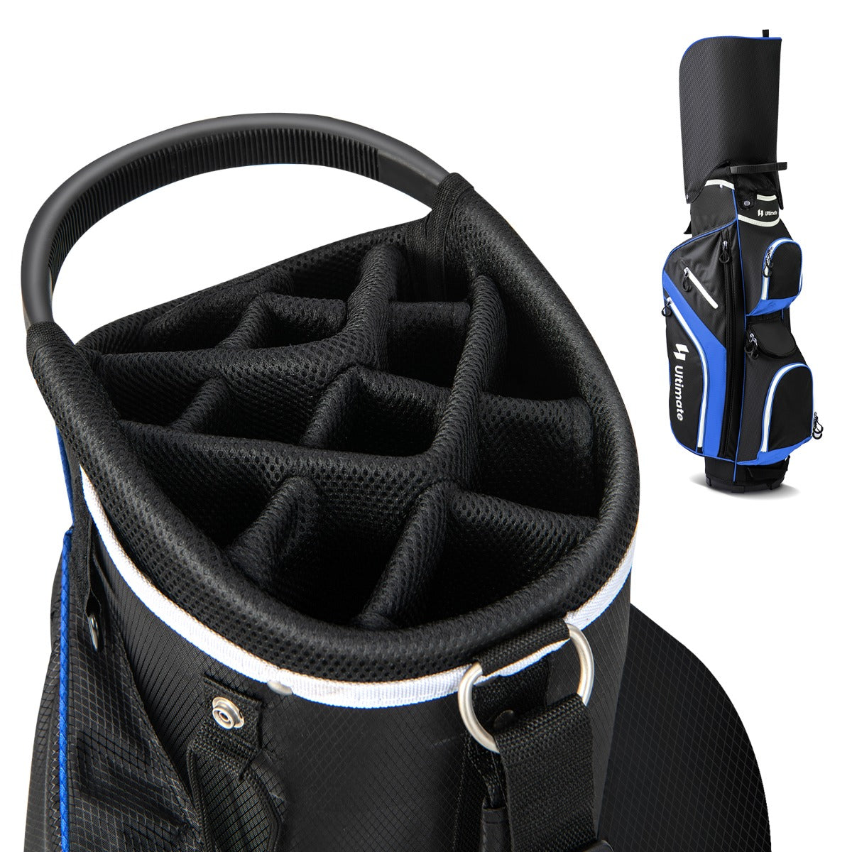 LIVSK Golftrolley Tas - 14 Vakken - Inclusief Regenhoes - Lichtgewicht - Handvatten en Schouderriem - Blauw