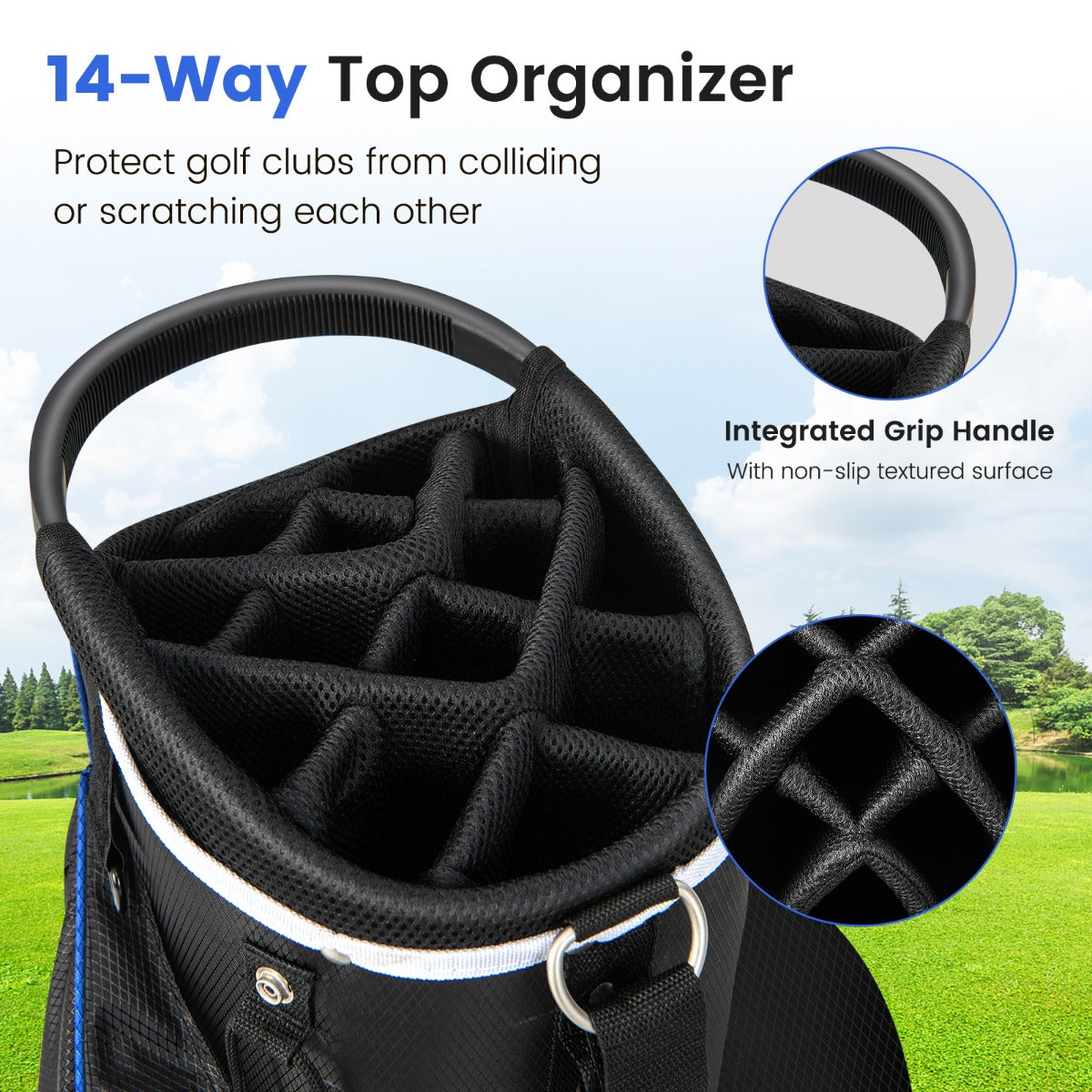 LIVSK Golftrolley Tas - 14 Vakken - Inclusief Regenhoes - Lichtgewicht - Handvatten en Schouderriem - Blauw
