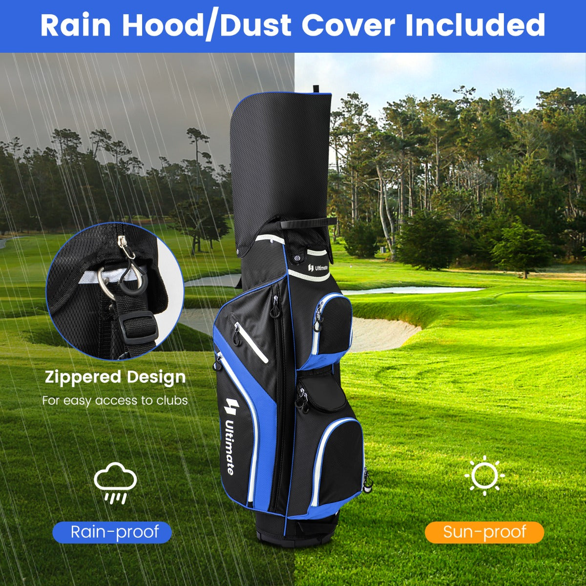 LIVSK Golftrolley Tas - 14 Vakken - Inclusief Regenhoes - Lichtgewicht - Handvatten en Schouderriem - Blauw