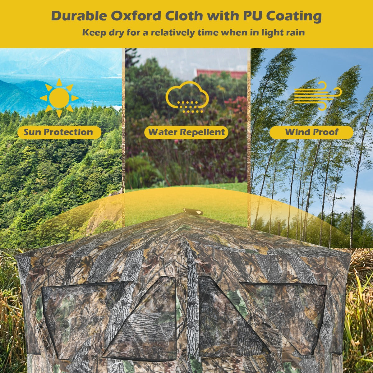 LIVSK Professionele Jachthut voor 3 Personen - Pop-up Ontwerp met Schietpoorten - Duurzaam en Stevig - Camouflage