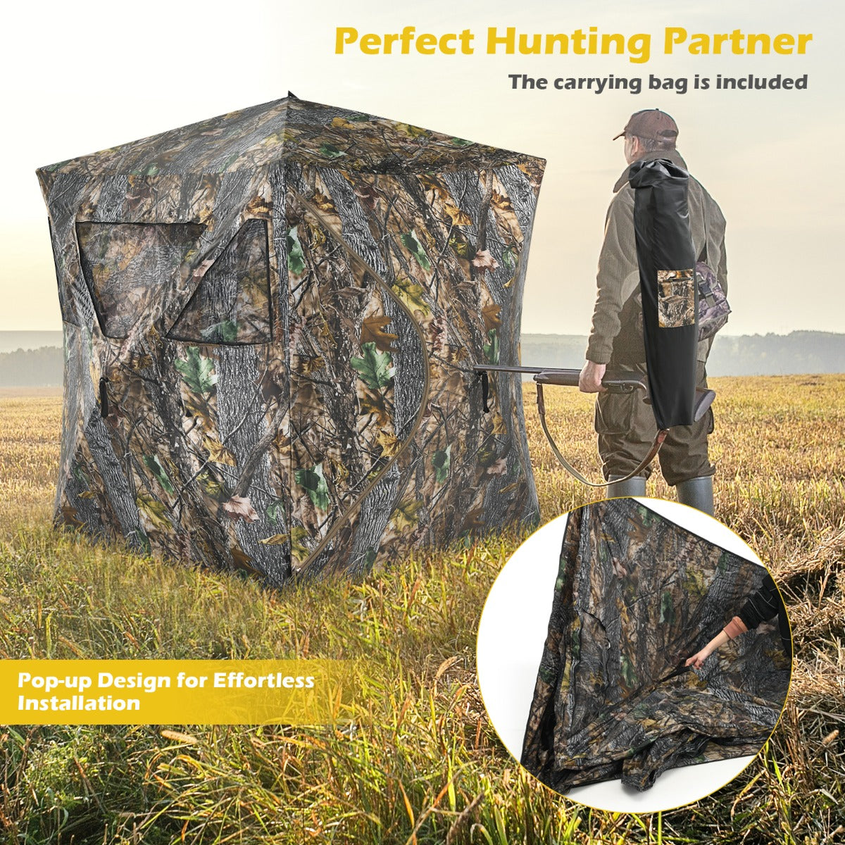 LIVSK Professionele Jachthut voor 3 Personen - Pop-up Ontwerp met Schietpoorten - Duurzaam en Stevig - Camouflage