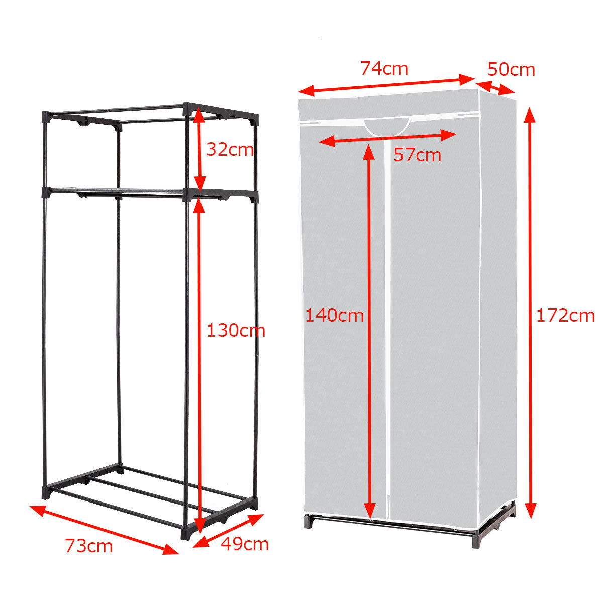 LIVSK Draagbare Kledingkast Organisator - Compact en Duurzaam - Twee Opslagplanken - Waterdichte Hoes - 74 x 50 x 172 cm - Grijs