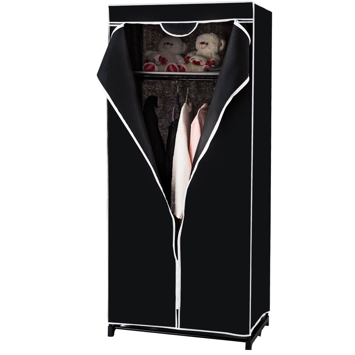 LIVSK Draagbare Kledingkast Organisator - Compact en Draagbaar - 2 Opslagplanken - Waterdichte Hoes - 74 x 50 x 172 cm - Zwart